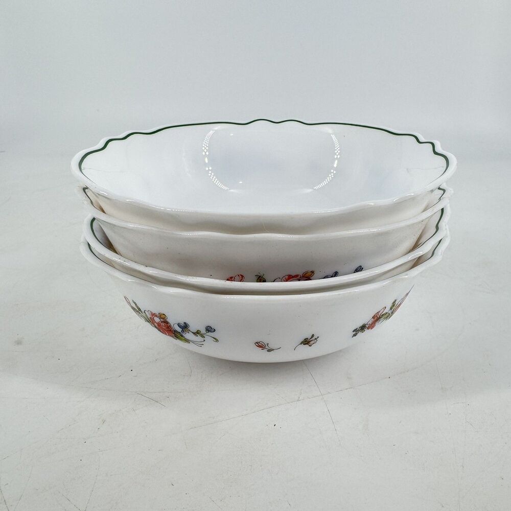 Vintage Arcopal France Provincial Floral Soup Cereal Bowls 6” Set of 4